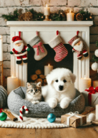 Cat & Dog Enjoying Christmas V.3