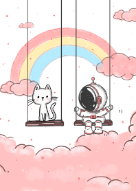 Astronaut Cat and Rainbow