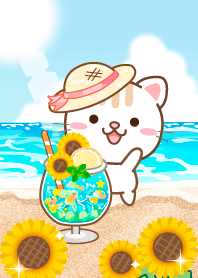 海灘上盛開的向日葵和自然猫