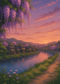 Wisteria Sunset Riverside Calm