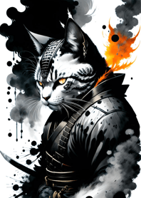 Ink wash cat samurai Fc391F