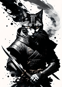 Ink wash cat samurai 12D176