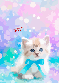 kitten with blue ribbon red&beigeJ