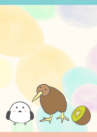 キウイとシマエナガ01 ピンクと水色