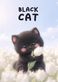 Lovely Black cat In White Tulip