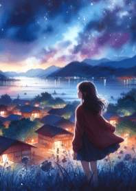 Cute Girl and Night Sky V.21