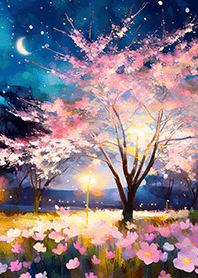 Beautiful night cherry blossoms#1775