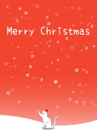 Merry Christmas, white cat, (Red style)