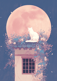Full moon, cat on the rooftop_Green
