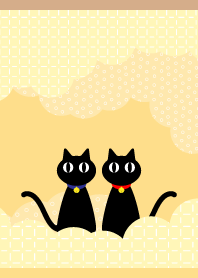 two cute cats on brown&yellowJ
