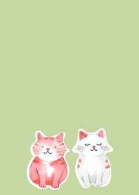 Smiling Cats on moss green