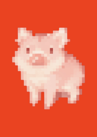 猪像素艺术主题红色02