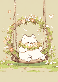 a cat swinging in the garden JP