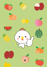 Cute White Chicken And Fruit