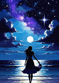 Night by the sea starlit sky moon 1cC5