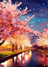 Beautiful night cherry blossoms#1026