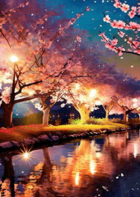 Beautiful night cherry blossoms#1145