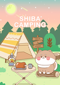 可愛寶貝柴犬-在星空下露營野餐(綠色漸層