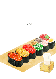Sushi drawn in watercolor "gunkanmaki".