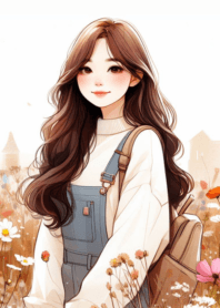 Minimal girl flower garden brown 5yo