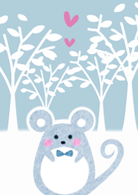 Gentle blue Nordic forest and mouse