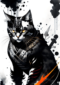Ink wash cat samurai BE61Cf