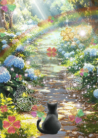 Cat and hydrangea Increased luck