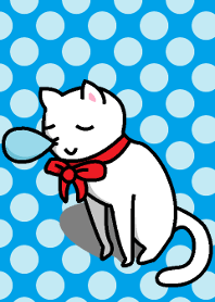 A sleeping cat with ribbon