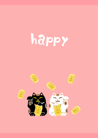 happy beckoning cat on light pink JP