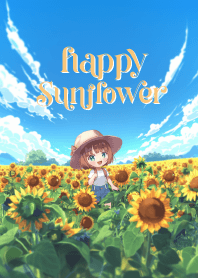 happy sunflower view and cartoon