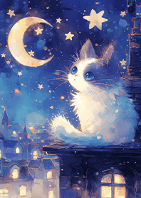 Cute Benz cat in the starry moonlit city