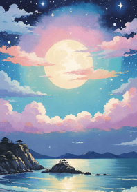 Starry sky, sea and lake, Ukiyo-e 37C6