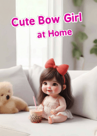 Cute Red Bow Headband Girl at Home