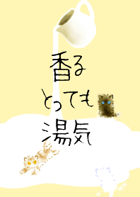 花と黒猫｜子猫とミルク(ひよこいろ）