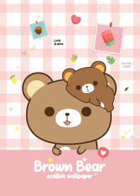 หมีน้ำตาล ลายสกอต สีชมพู