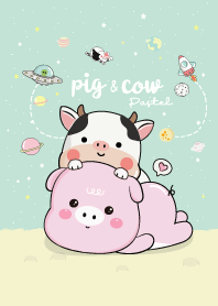 Pig with Cow : In Love (Pastel)