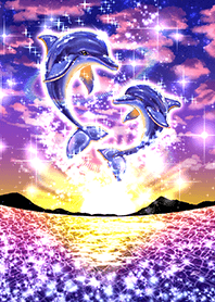 Sunset and two dolphins