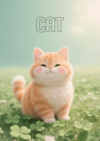 Cute Orange Cat in Clover Land