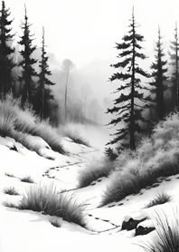 Peaceful snowy mountain cabin f48912