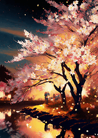 Beautiful night cherry blossoms#1172