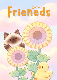 Cute Cat Sunflower Friends