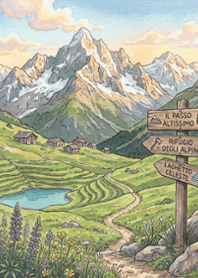 欧州風の高山棚田イラスト