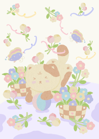 Little Cute Cat loves the flowers:Purple