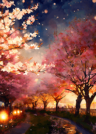 Beautiful night cherry blossoms#1398