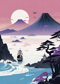 浮世繪 山海櫻花月 江戶時代 PEA1N