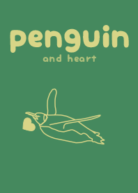 ペンギンとハート (緑青色)