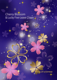 Cherry Blossom&Gold Five-Leave Clover