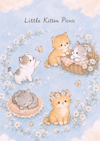 violet Kittens and a Small Flower