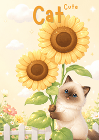 Cute Siamese Cat Sunflower