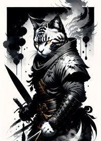 Ink wash cat samurai bd0305